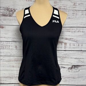 Fila Black V-Neck Athletic Tank with White Shoulder Stripes